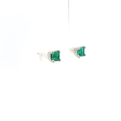 18k White Gold .70ct Princess Cut Emerald Stud Earrings