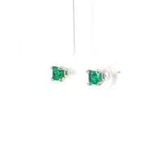 18k White Gold .70ct Princess Cut Emerald Stud Earrings