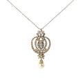18k Yellow Gold 2.15ct F VS2 Round and Marquise Diamond and Fresh Water White Vintage Pearl Necklace