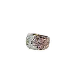 18k White Gold 2.00ct Pink and Yellow Round total weight Sapphire and surround by 1.35ct G VS2 Round Diamond Ring Diamond ring