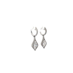 18k White Gold 2.55ct Round F VS2 Pear Shape and Round Diamond Drop Earrings