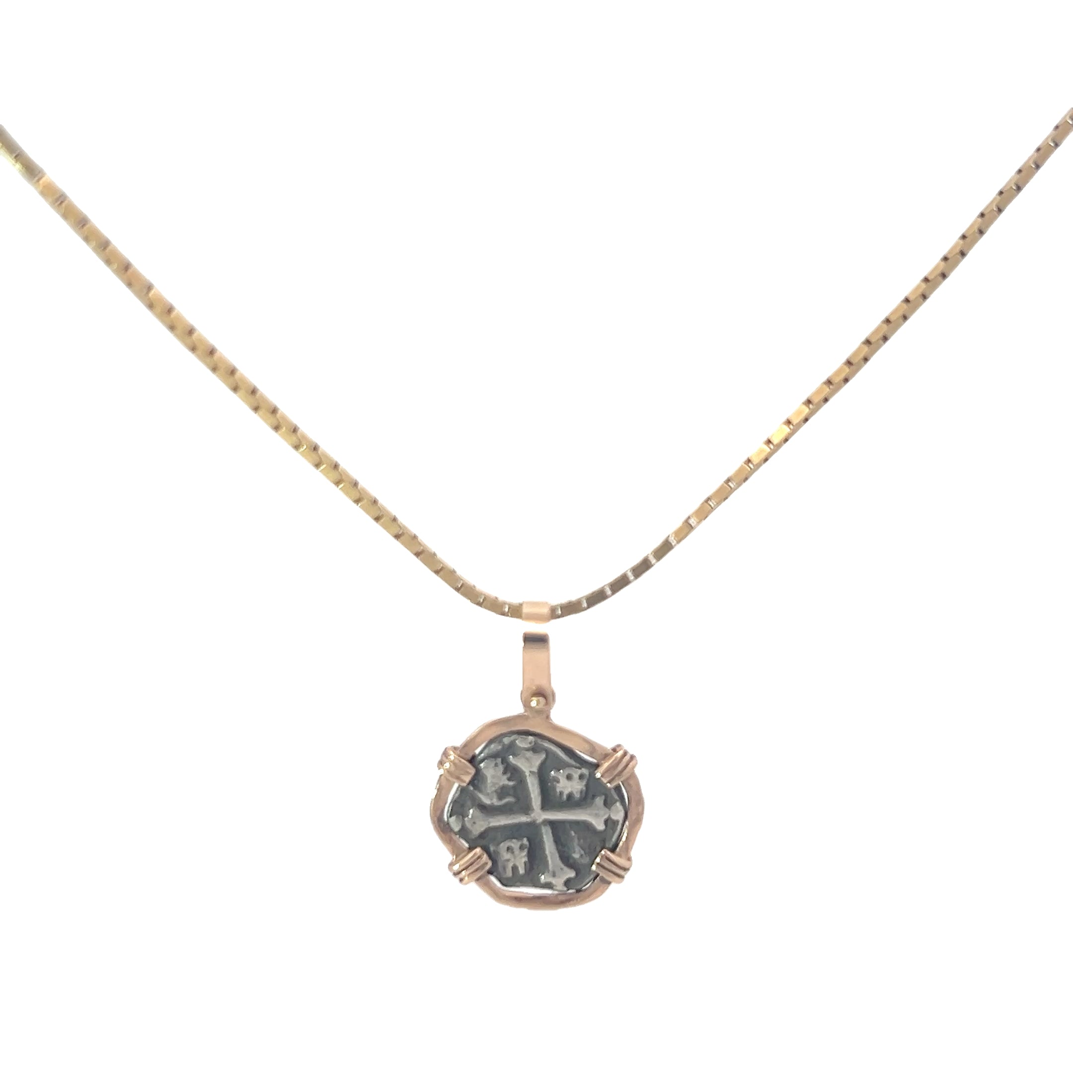 14k White Gold Vintage Atocha Coin Pendant  1.9 gram
