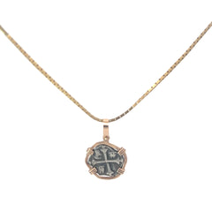 14k White Gold Vintage Atocha Coin Pendant with Box Chain 16"inch 6 Gram