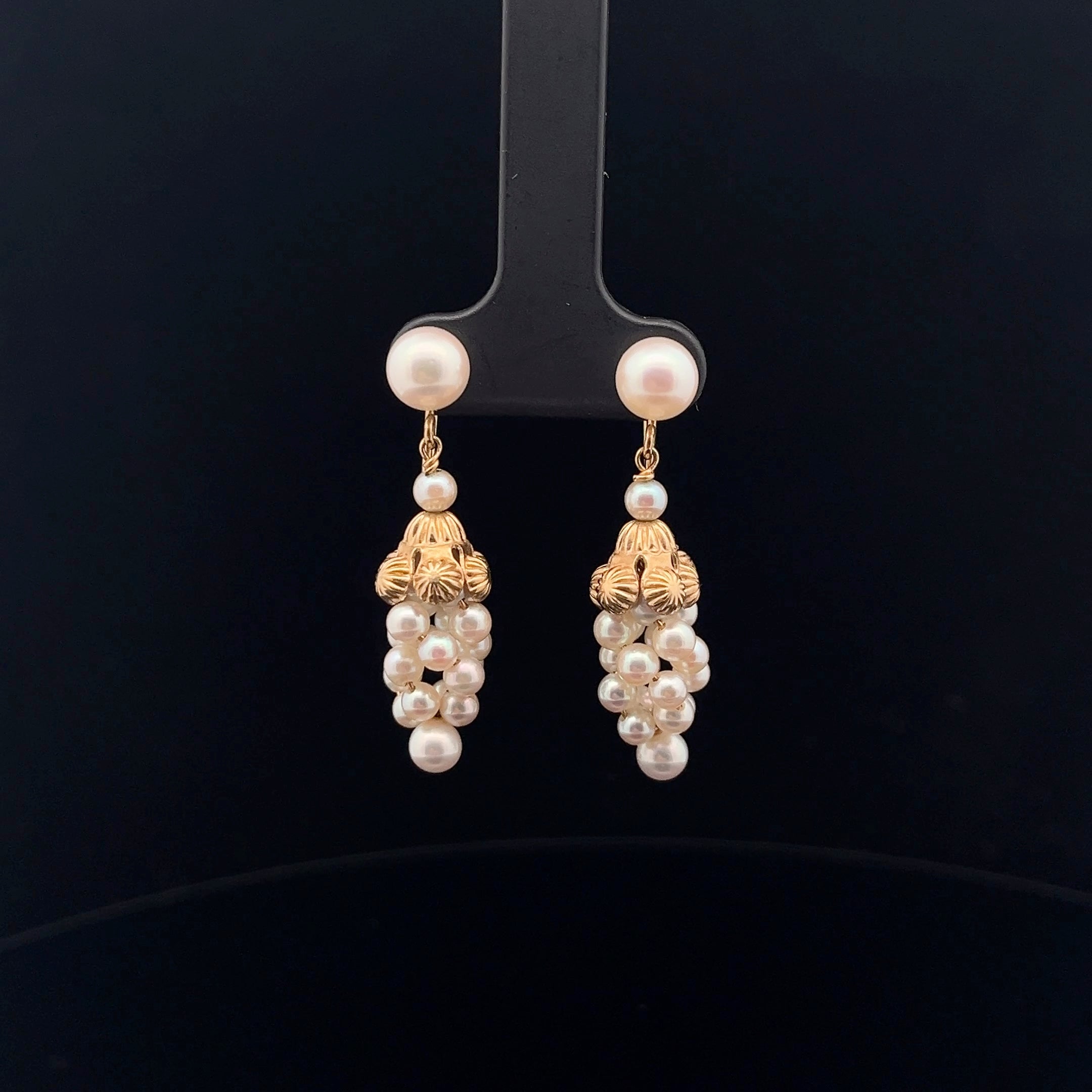 14k Yellow Fresh Water White Gold Pearl Drop Earrings