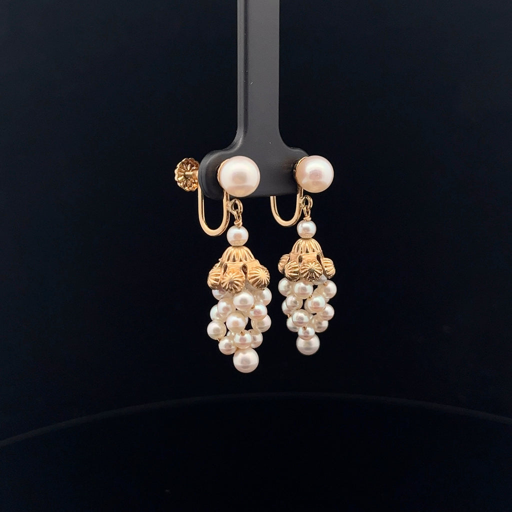 14k Yellow Fresh Water White Gold Pearl Drop Earrings