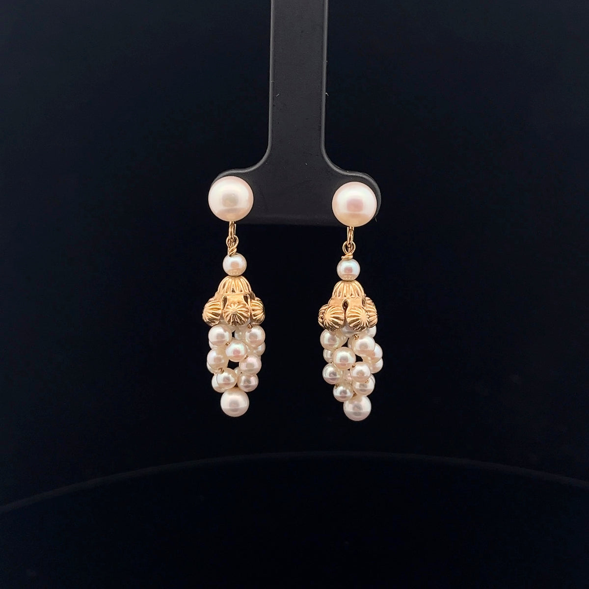 Vintage 14k Yellow Fresh Water White Gold Pearl Drop earrings
