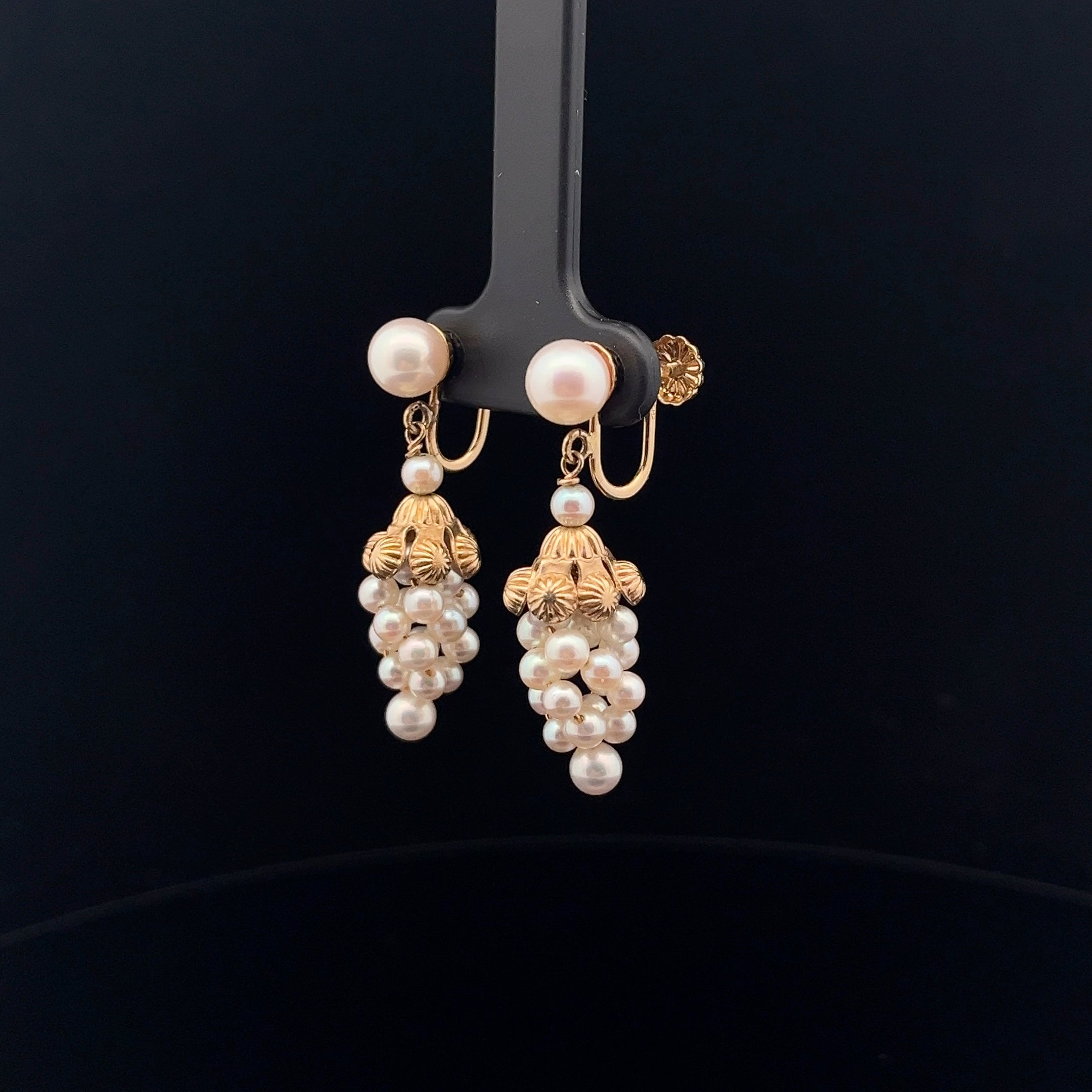 14k Yellow Fresh Water White Gold Pearl Drop Earrings