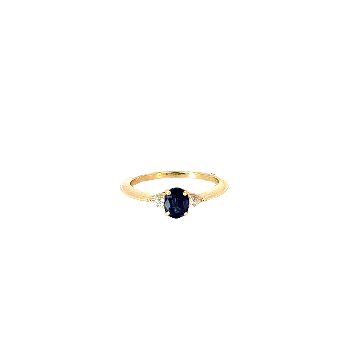 14k yellow gold .71ct Oval Blue Sapphire and .17ct F VS2 Pear Shape diamond  ring