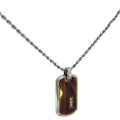 Sterling Silver 21.3 gram Necklace/ Dog Tag with Tiger Eye Enamel and Chocolate Cubic Zirconium Stone Pendant