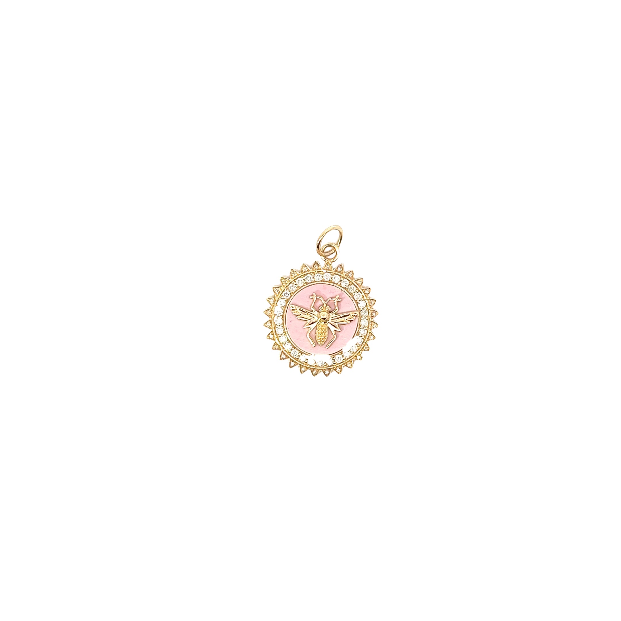 14k Yellow Gold .46ct G SI1 Round Diamond Bee Pendant  with POPL Back Ground  20mm 3.7 gram