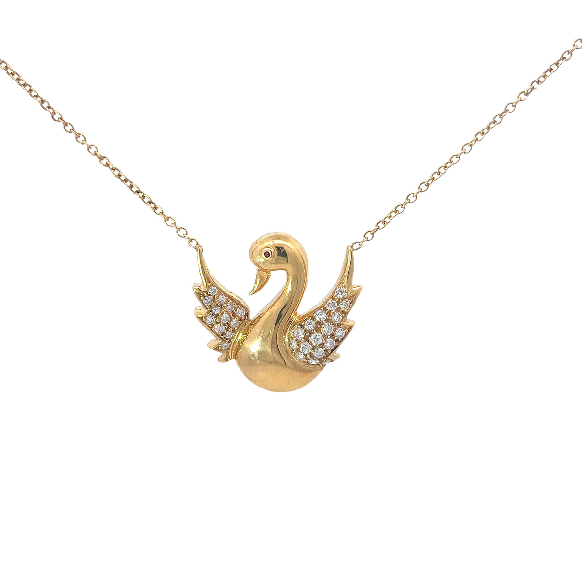 18K Yellow Gold .50ct F VS2 Round Diamond Swan Pendant