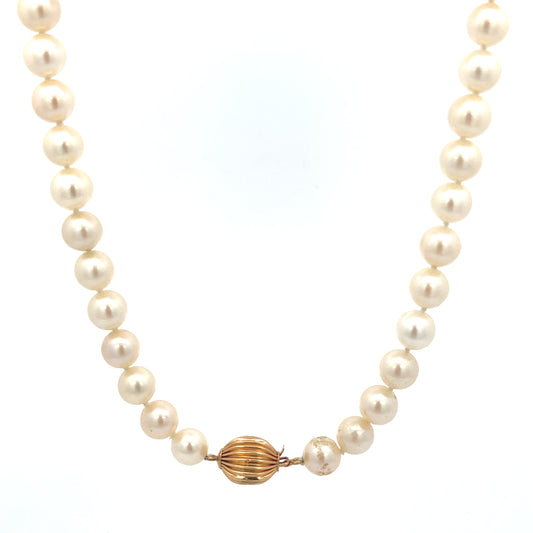 18k Yellow Gold Fresh Water Pearl 8mm and .05ct G SI1 Round Diamond Necklace