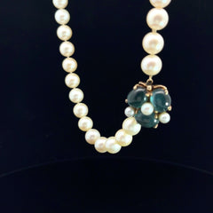 14k Yellow Gold 40 Drilled Akoya Pearls 8mm / (3) Green-Blue Oval Cabochons Necklace Certified By GIA # 5181657594