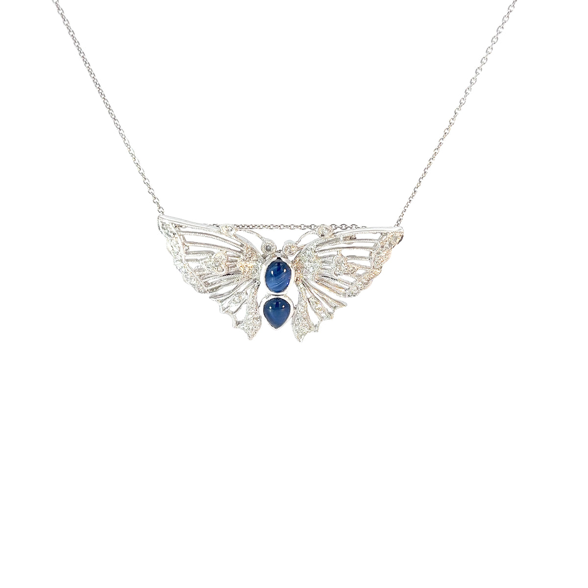 Ladies 18k White Gold Butterfly Sapphire Necklace