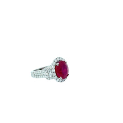 18k White Gold 6.51ct Oval Shape Ruby and 1.85ct F VS2 Round Diamond Ring
