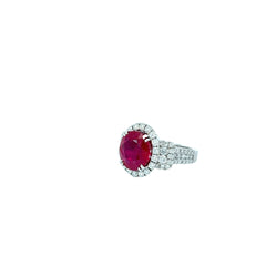 18k White Gold 6.51ct Oval Shape Ruby and 1.85ct F VS2 Round Diamond Ring