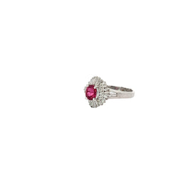 Platinum .43ct  Oval AAA Ruby and 1.10ct G VS2 Round and Baguette total weight Diamond ring