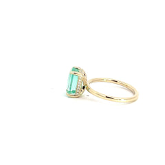 14k Yellow Gold 2.75ct Colombian Emerald /.10ct G VS2 Round Diamond Solitaire Ring