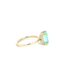 14k Yellow Gold 2.75ct Colombian Emerald /.10ct G VS2 Round Diamond Solitaire Ring