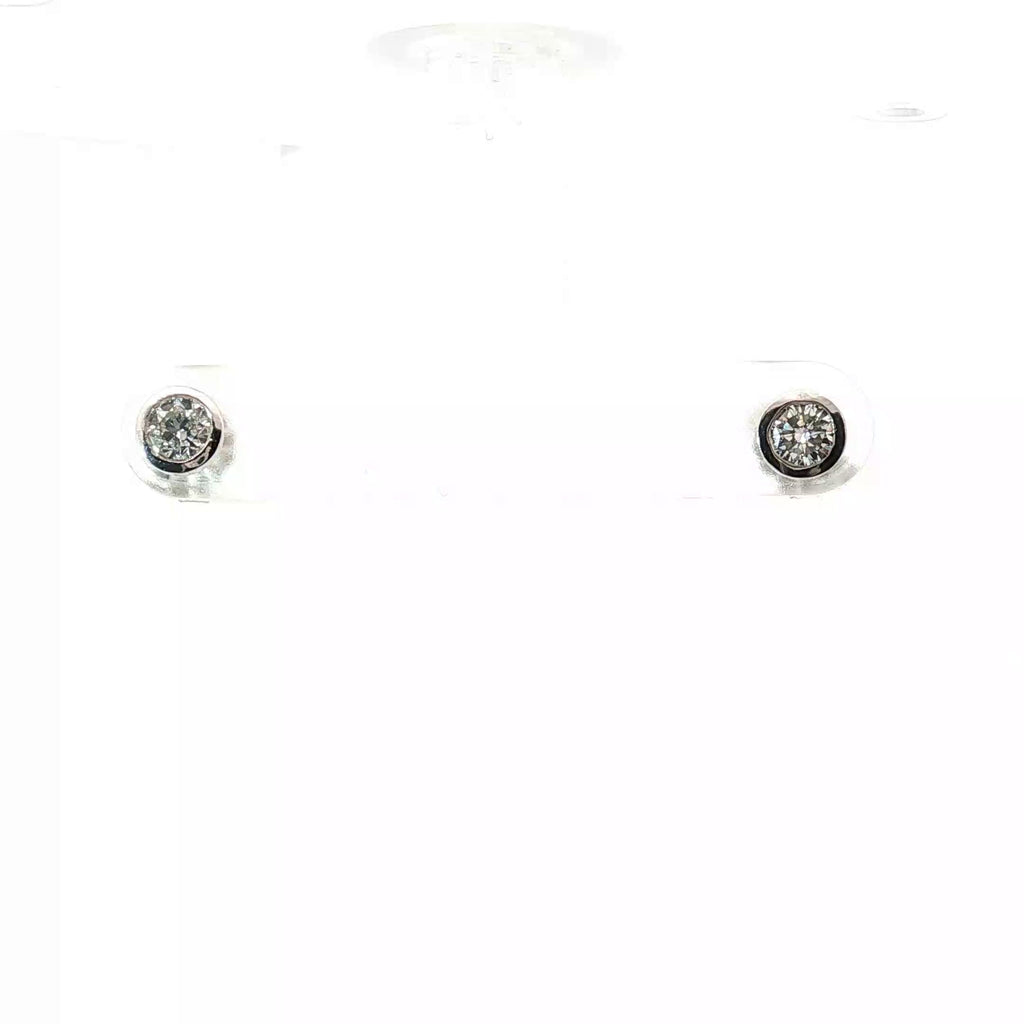 14k White and Yellow Gold .50ct G VS2 Round Diamond Bezel Set Stud Earrings
