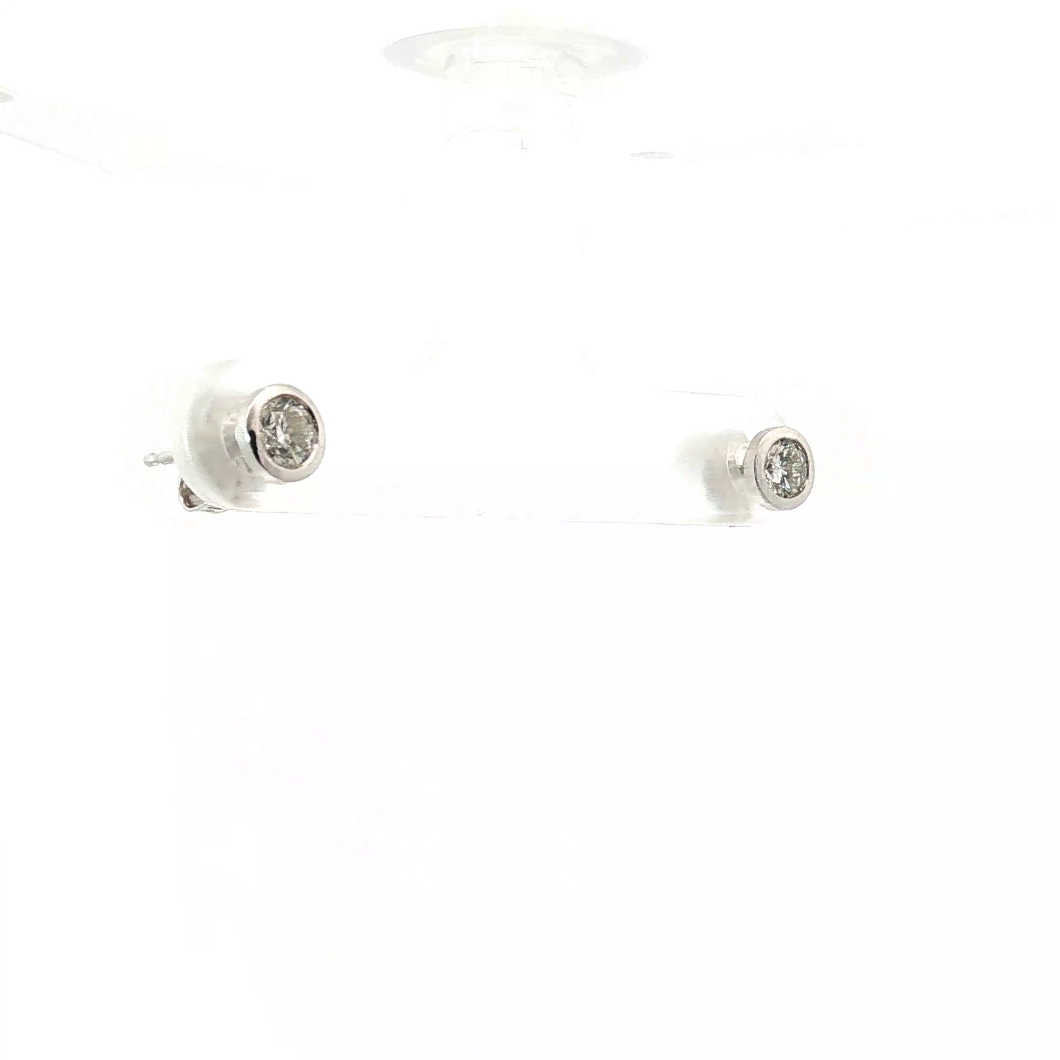14k White and Yellow Gold .50ct G VS2 Round Diamond Bezel Set Stud Earrings