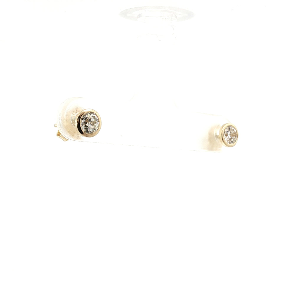 14k White and Yellow Gold .50ct G VS2 Round Diamond Bezel Set Stud Earrings