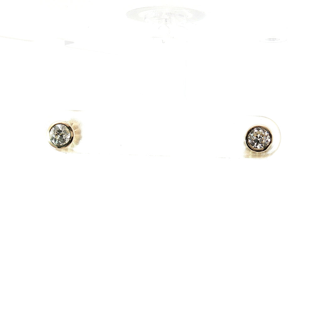 14k White and Yellow Gold .50ct G VS2 Round Diamond Bezel Set Stud Earrings