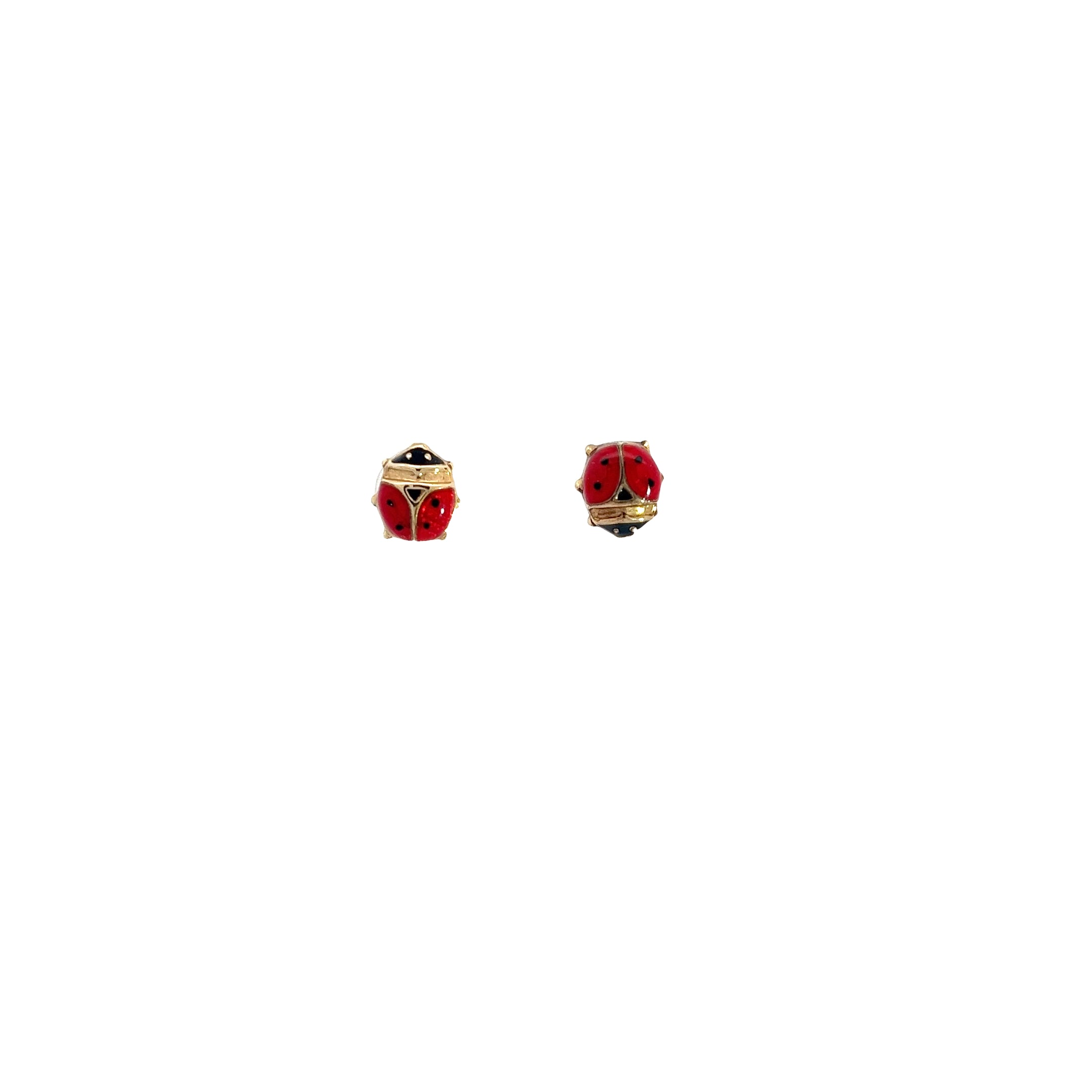 14k Yellow Gold Big Lady Bug Enamel Stud Baby Earrings