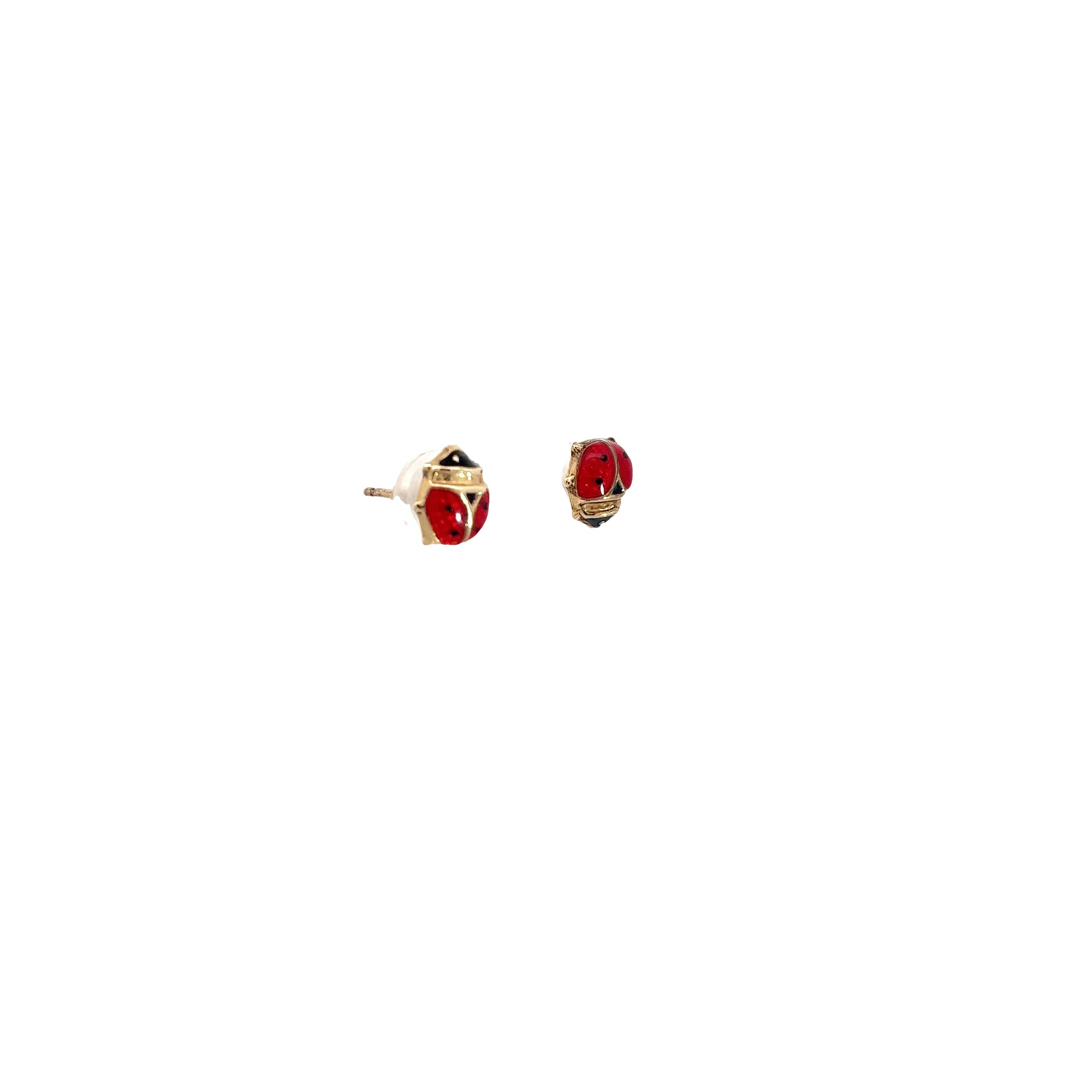 14k Yellow Gold Big Lady Bug Enamel Stud Baby Earrings