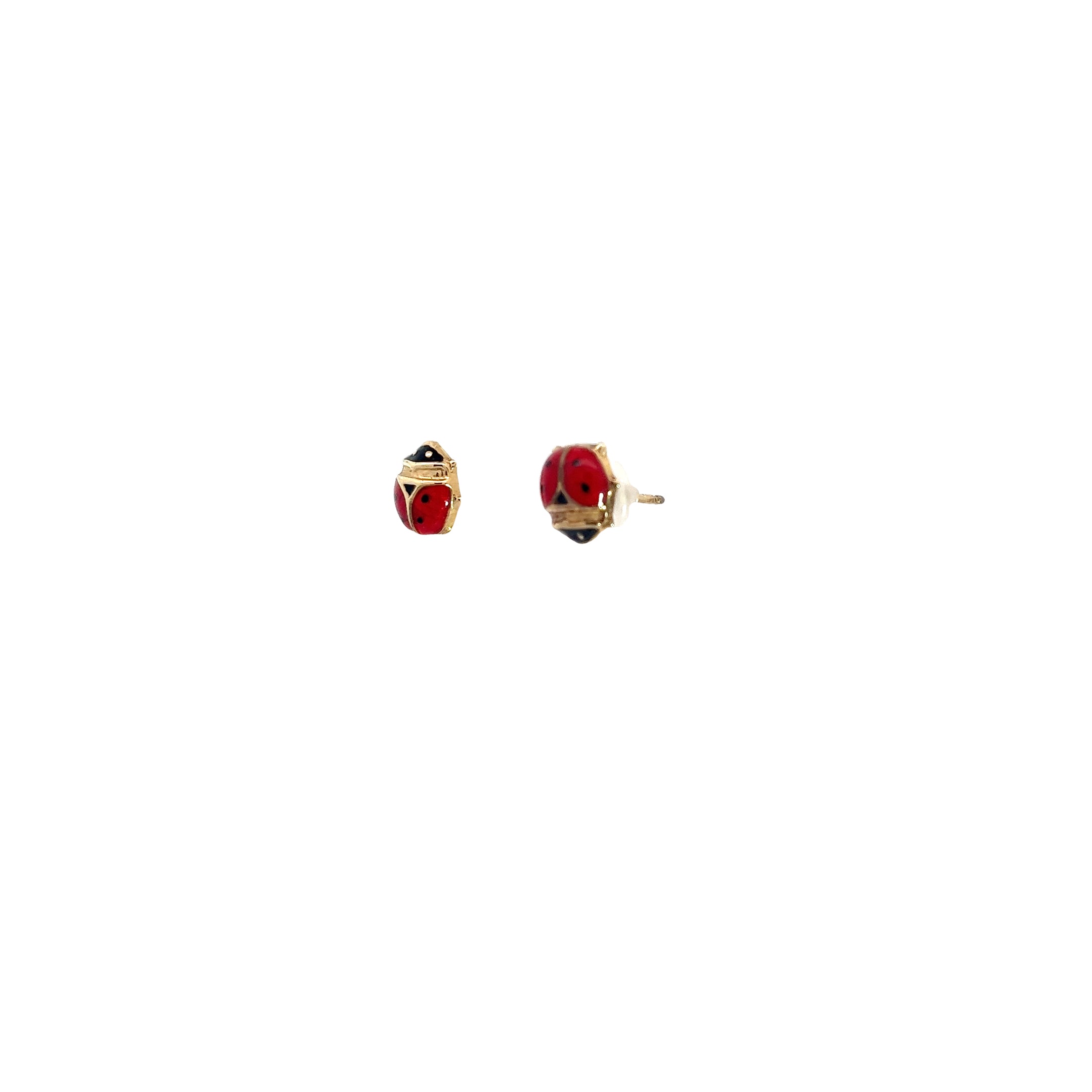 14k Yellow Gold Big Lady Bug Enamel Stud Baby Earrings