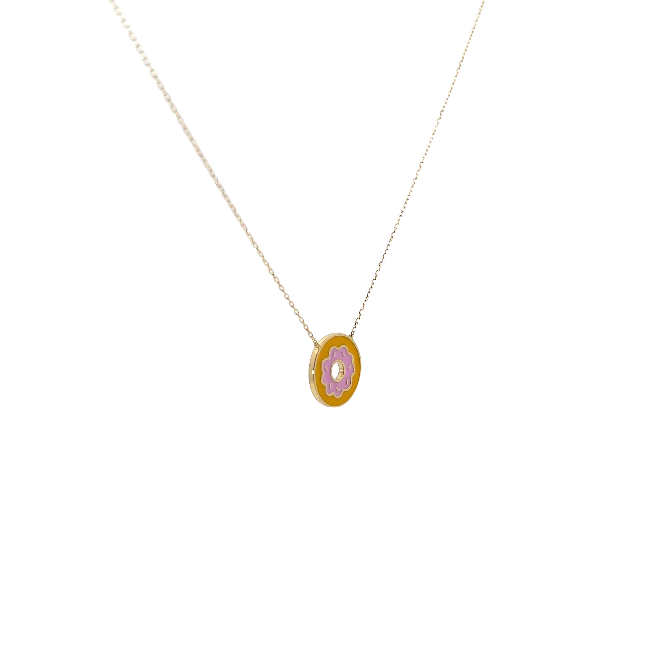 14k Yellow Gold Pink and Orange Enamel Flower Necklace