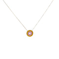 14k Yellow Gold Pink and Orange Enamel Flower Necklace