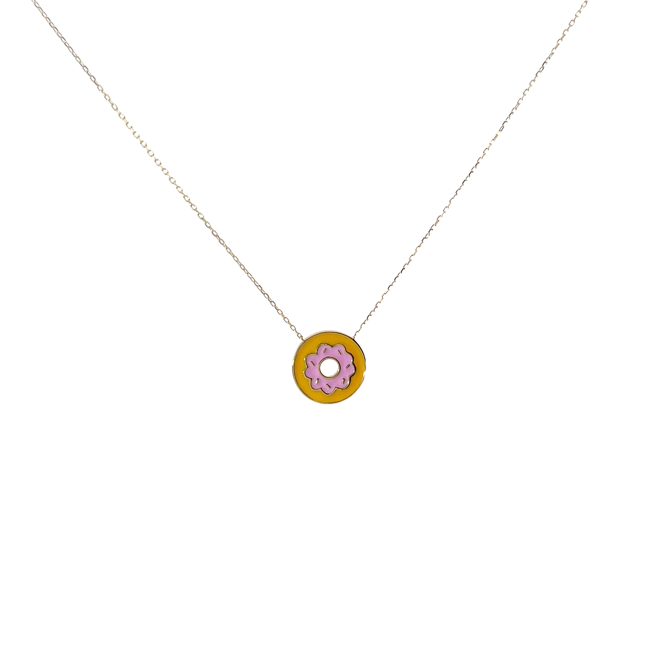 14k Yellow Gold Pink and Orange Enamel Flower Necklace