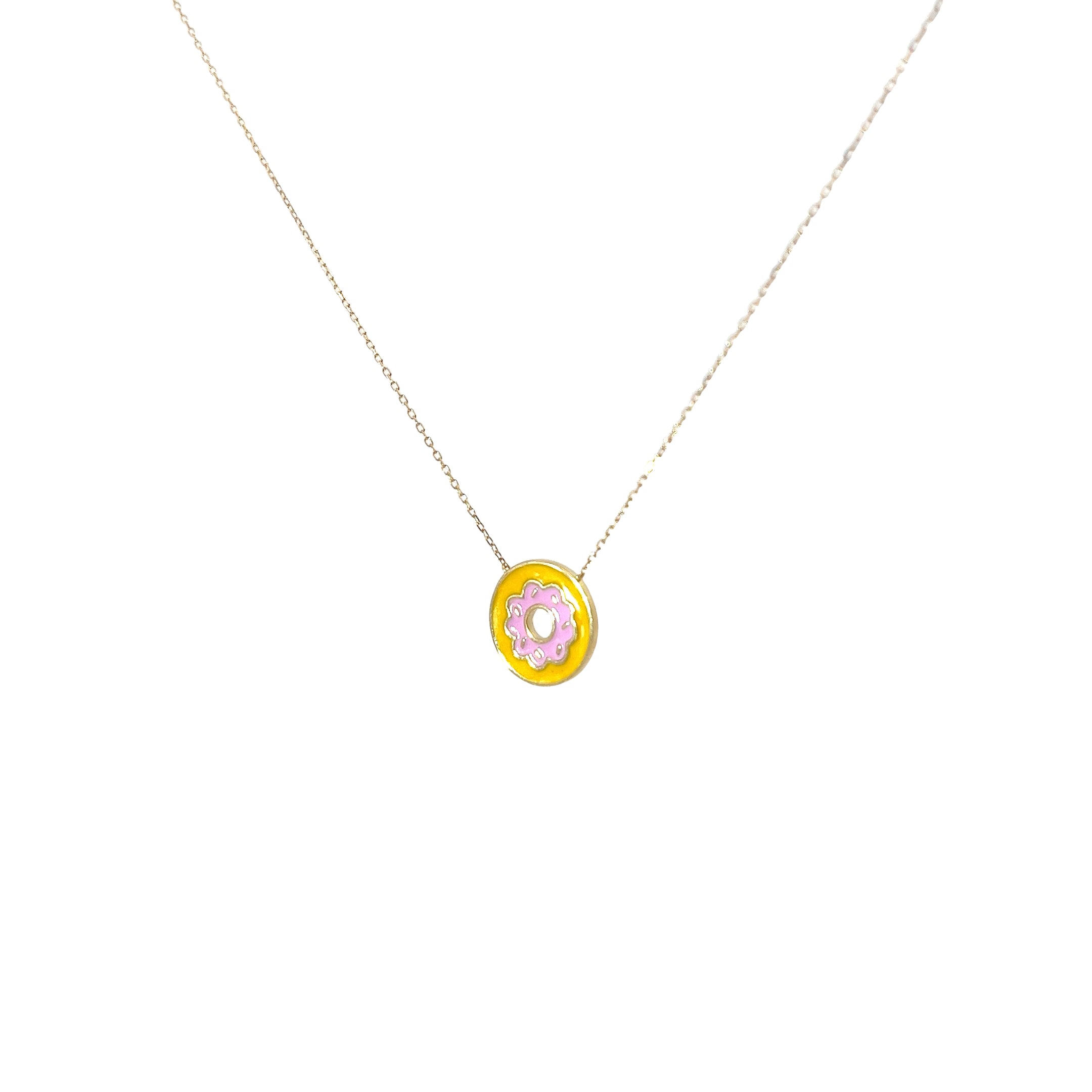 14k Yellow Gold Pink and Orange Enamel Flower Necklace