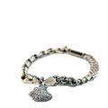 Sterling Silver 26.2 Gram Square links and Curbs Link Half and Half Square Bar with Black Onyx Stones and a Dangle Wolf Head Charm Men Bracelet