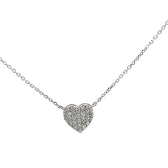 14k White Gold .58ct G VS2 Round Diamond Flat Pave Heart Pendant
