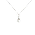 18k White Gold .10ct G SI1 Round Diamond and Fresh Water White 10mm Pearl Necklace