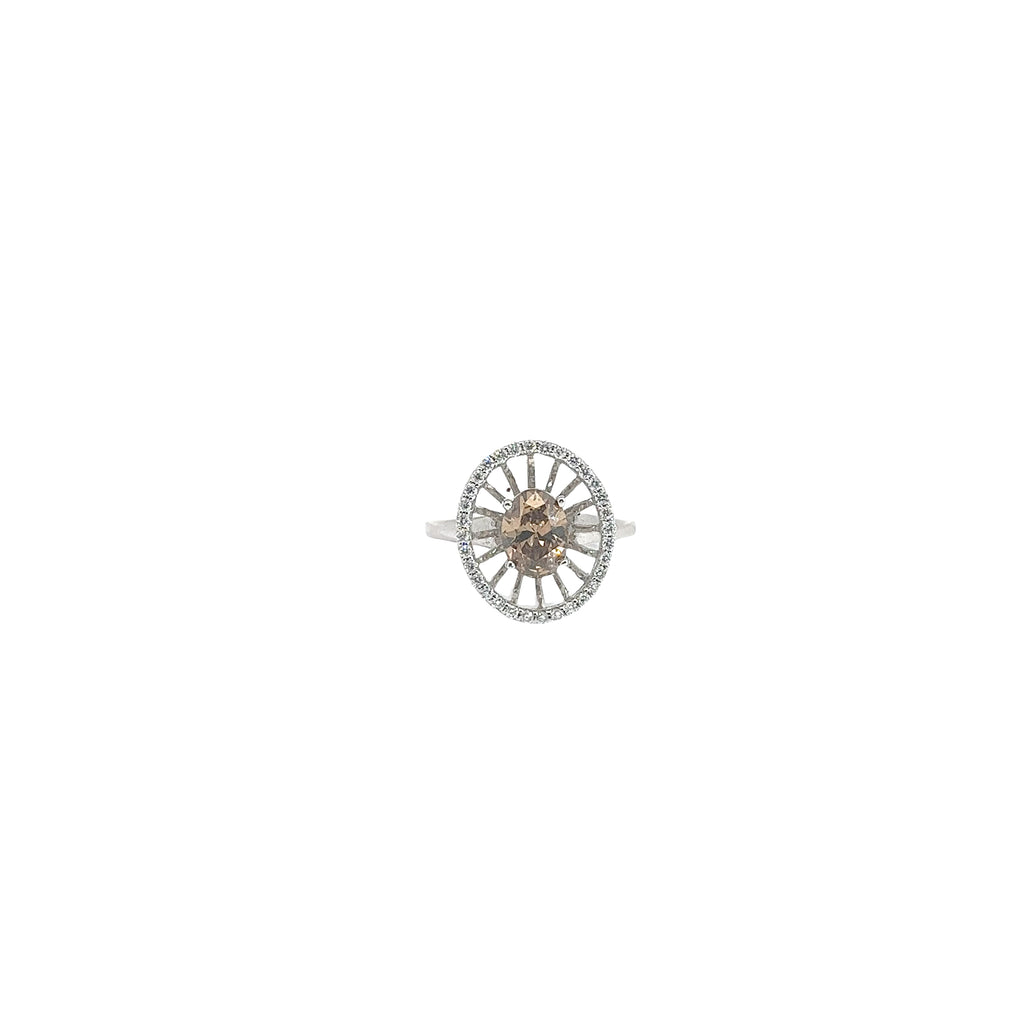 18k White Gold 1.02ct Fancy Dark Orangy Brown Oval Shaped Chocolate Diamond and Surround by .30ct F Vs2 Round Diamond Engagement Ring Certified by GIA #2173145698