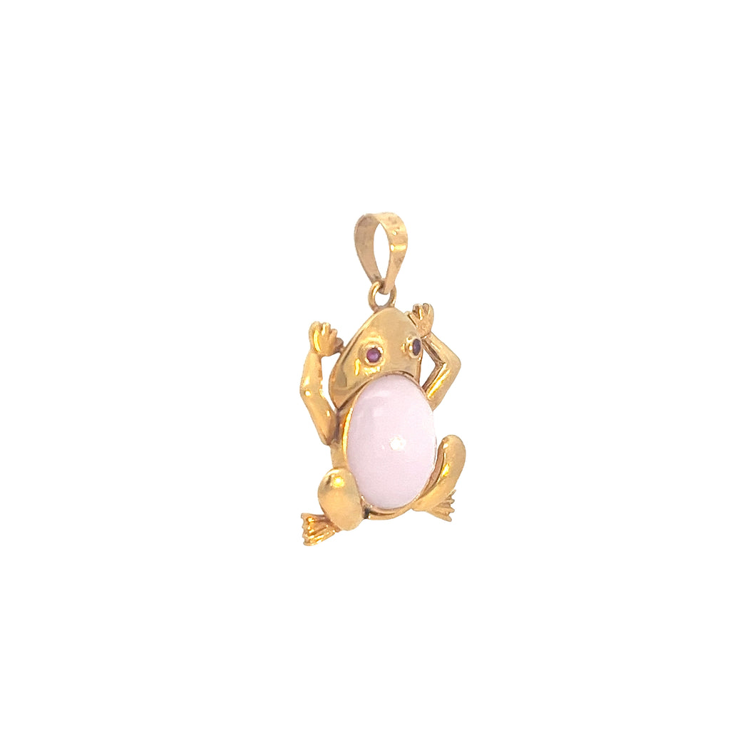 18k Yellow Gold Ruby and Lavender Jade Frog Pendant