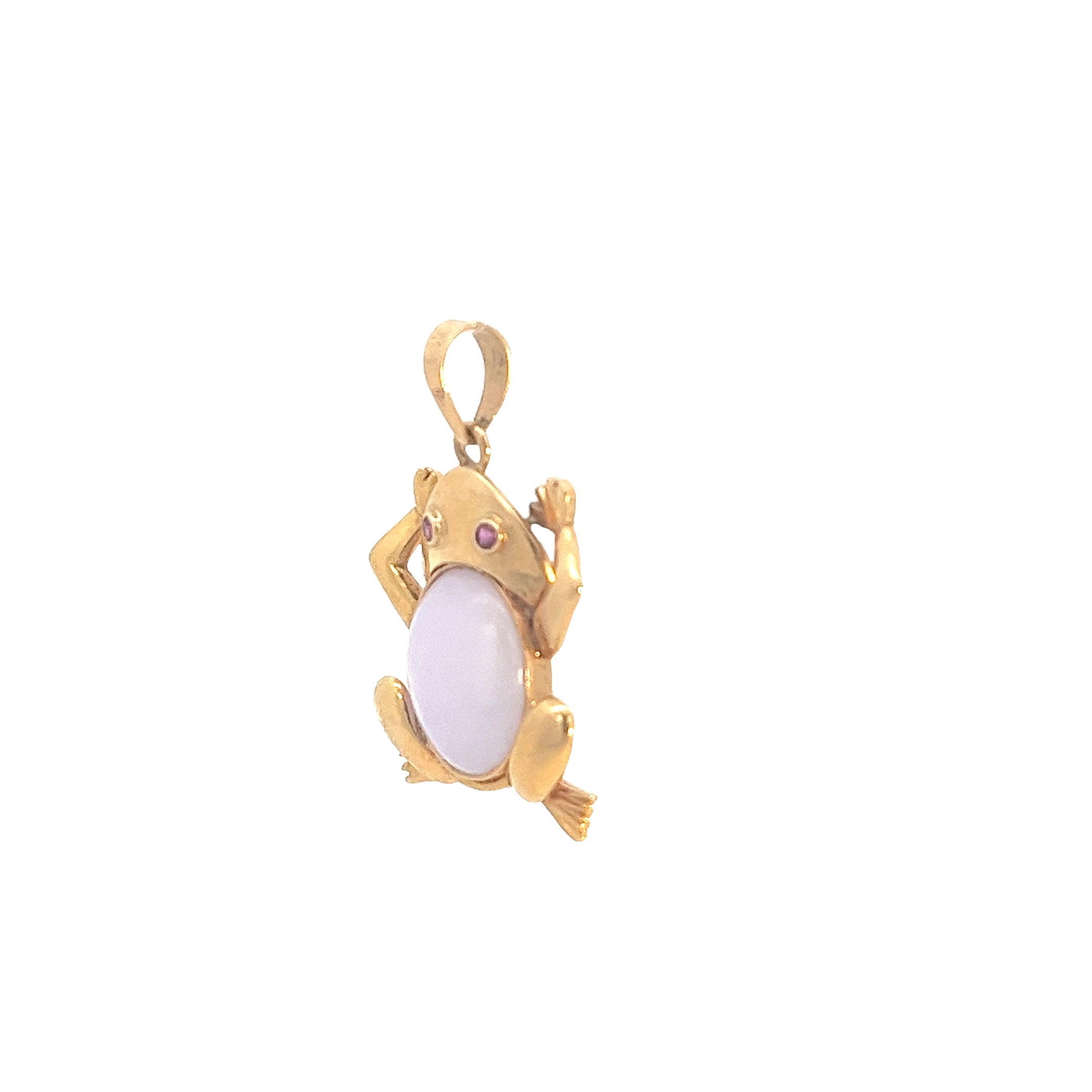 18k Yellow Gold Ruby and Lavender Jade Frog Pendant