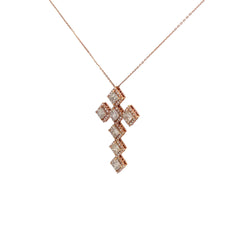 14k Rose Gold 2.35ct Chocolate Princess Cut Diamond and .90ct G SI1 Round Diamond Cross Necklace