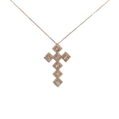 14k Rose Gold 2.35ct Chocolate Princess Cut Diamond and .90ct G SI1 Round Diamond Cross Necklace