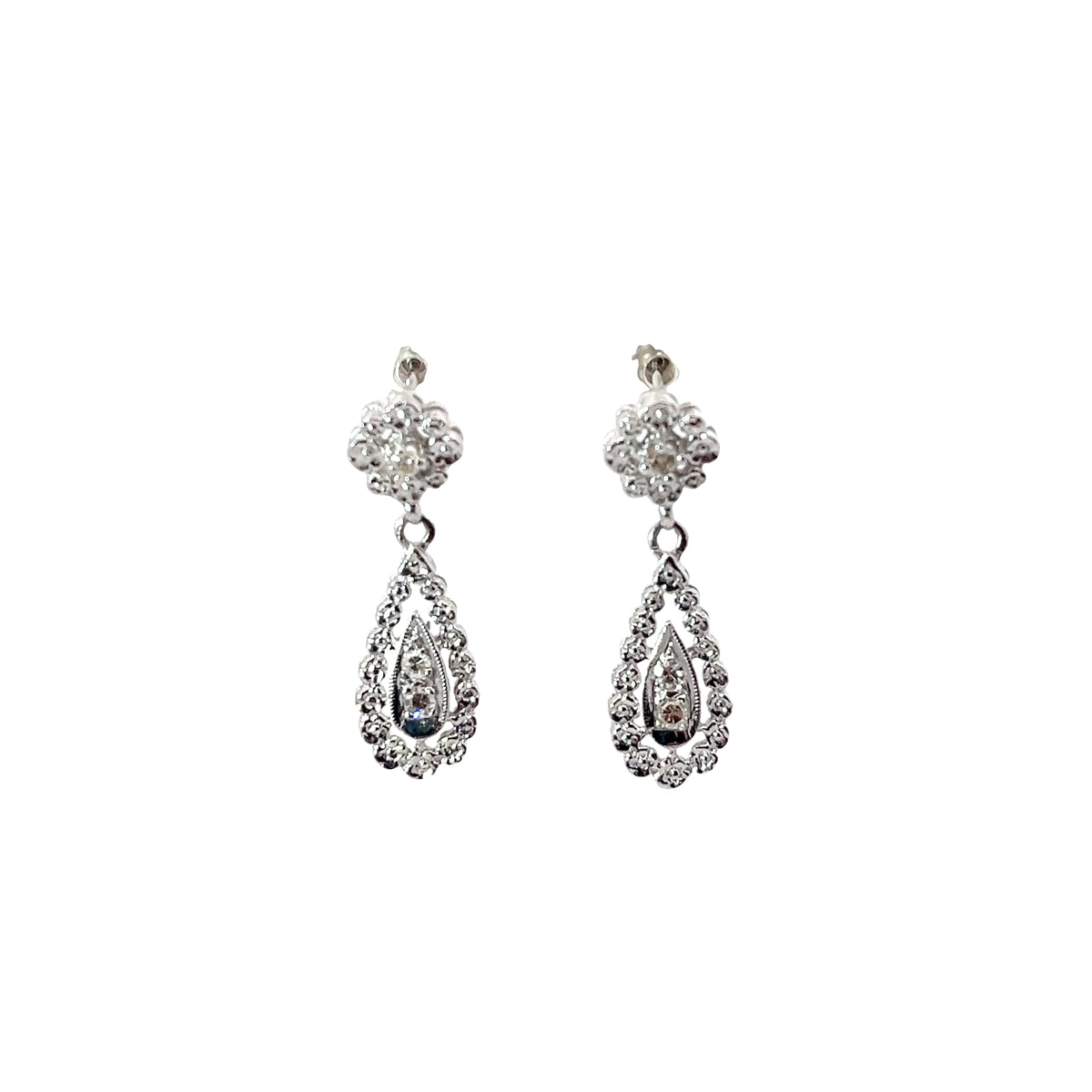 14k White Gold .35ct G VS2 Round Diamond Vintage Drop Earrings