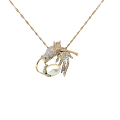 18k Yellow Gold Vintage 1.50ct F VS2 Pave Set Humming Bird Pearl Pendant