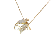 18k Yellow Gold Vintage 1.50ct F VS2 Pave Set Humming Bird Pearl Pendant