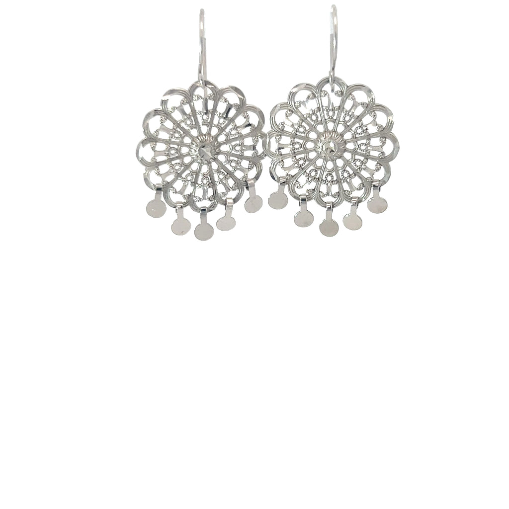 14k White Gold 2.00 gram Flower Dangle Earrings
