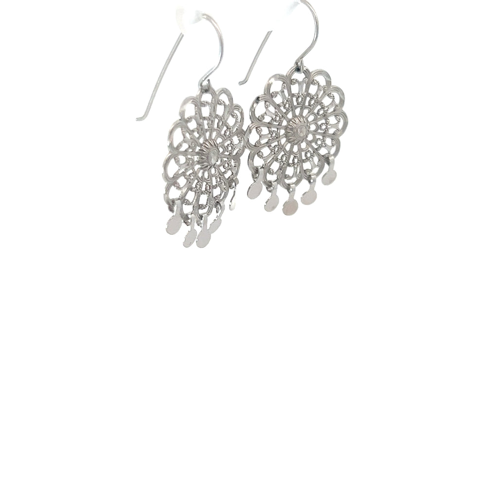 14k White Gold 2.00 gram Flower Dangle Earrings