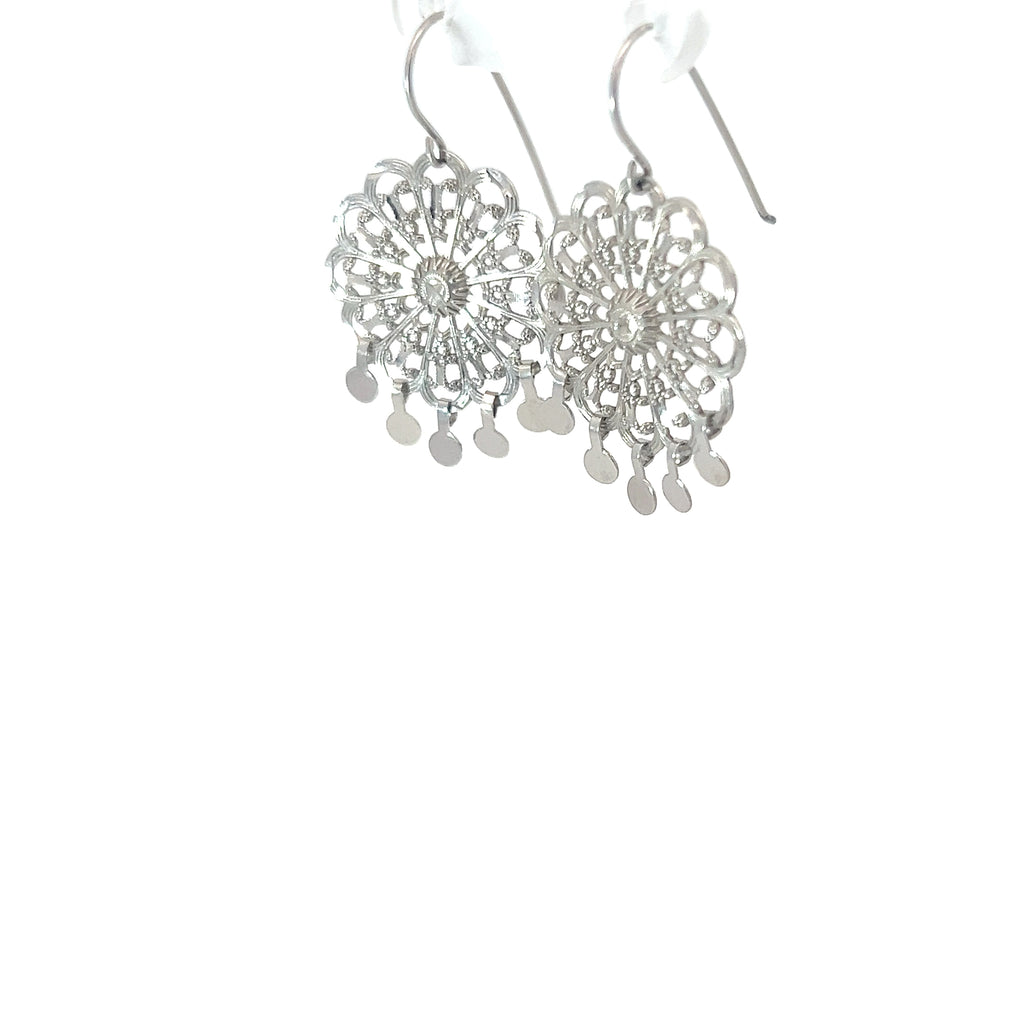 14k White Gold 2.00 gram Flower Dangle Earrings