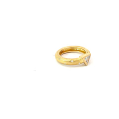 18k Yellow Gold .35ct G VS2 Trillion Diamond/ .15ct G VS2 Round Diamond Designer Bezzle Set Ring