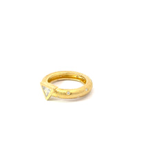 18k Yellow Gold .35ct G VS2 Trillion Diamond/ .15ct G VS2 Round Diamond Designer Bezzle Set Ring